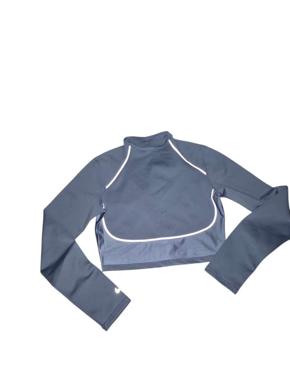 Nike Purple Cropped Long Sleeve Athletic Top with Reflective Logo SMALL